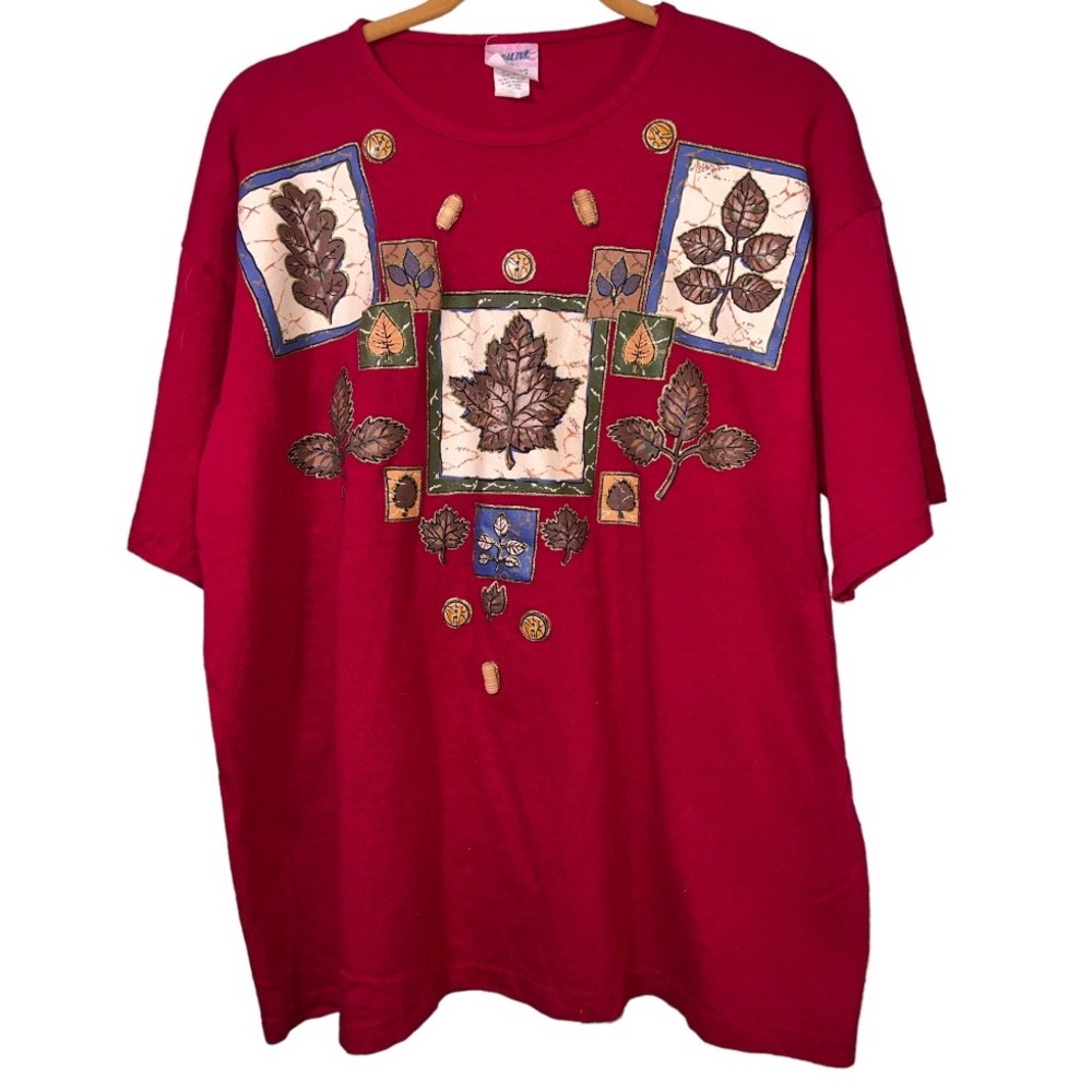 India Ink fall leaves T-shirt Paintworks wooden embellishments Vintage